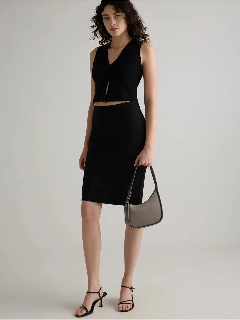 Quince Taupe Leather Shoulder Bag - Minimal Hobo Style